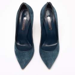 Pre Owned Casadei Teal Suede Blade Pumps Size 36