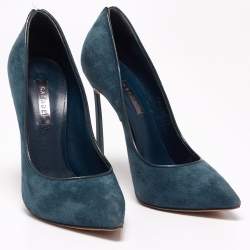 Pre Owned Casadei Teal Suede Blade Pumps Size 36