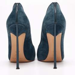 Pre Owned Casadei Teal Suede Blade Pumps Size 36