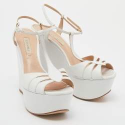 Pre Owned صندل كاسادي جلد ابيض نعل روكي سميك سير حرف تي مقاس 38