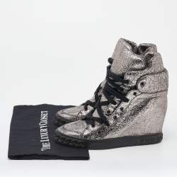 Pre Owned Casadei Metallic Crackled Leather High Top Sneakers Size 38