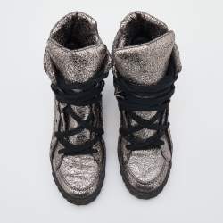 Pre Owned Casadei Metallic Crackled Leather High Top Sneakers Size 38
