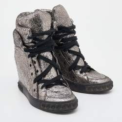 Pre Owned Casadei Metallic Crackled Leather High Top Sneakers Size 38