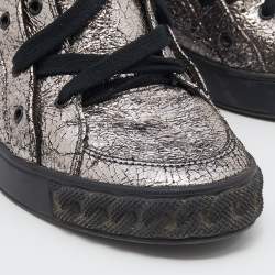 Pre Owned Casadei Metallic Crackled Leather High Top Sneakers Size 38