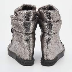Pre Owned Casadei Metallic Crackled Leather High Top Sneakers Size 38