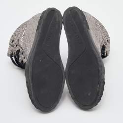 Pre Owned Casadei Metallic Crackled Leather High Top Sneakers Size 38