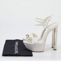 Pre Owned Casadei White Leather Crystal Embellished Ankle Strap Platform Sandals Size 40