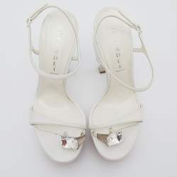 Pre Owned Casadei White Leather Crystal Embellished Ankle Strap Platform Sandals Size 40