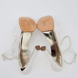 Pre Owned Casadei White Leather Crystal Embellished Ankle Strap Platform Sandals Size 40