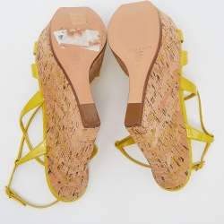 Pre Owned Casadei Yellow Patent Leather Platform Wedge Ankle Strap Sandals Size 40