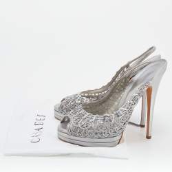 Pre Owned Casadei Metallic Grey Leather Platform Slingback Sandals Size 39