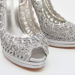 Pre Owned Casadei Metallic Grey Leather Platform Slingback Sandals Size 39