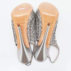 Pre Owned Casadei Metallic Grey Leather Platform Slingback Sandals Size 39