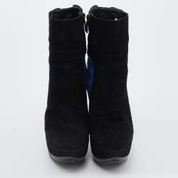 Casadei Black/Blue Suede And Satin Platform Ankle Boots Size 38