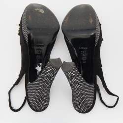 Casadei Black Suede Rose Platform Slingback Sandals Size 38