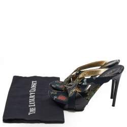 Pre Owned Casadei Multicolor Embroidered Satin And Leather Leather Strappy Platform Open Toe Sandals Size 37.5