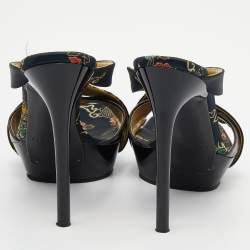 Pre Owned Casadei Multicolor Embroidered Satin And Leather Leather Strappy Platform Open Toe Sandals Size 37.5