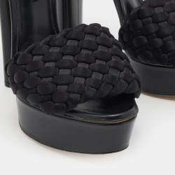 Pre Owned Casadei Black Woven Satin and Leather Platform Ankle Strap Sandals Size 36