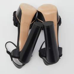 Pre Owned Casadei Black Woven Satin and Leather Platform Ankle Strap Sandals Size 36