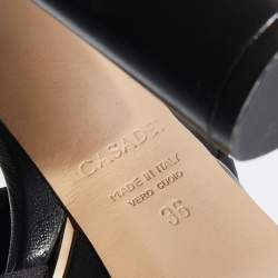 Pre Owned Casadei Black Woven Satin and Leather Platform Ankle Strap Sandals Size 36