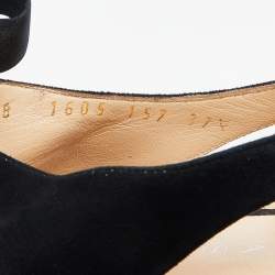 Pre Owned Casadei Black/Yellow Suede And Satin Lace Up Platform Booties Size 37.5