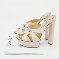 Casadei White/Gold Woven Straw and Leather Platform Sandals Size 39