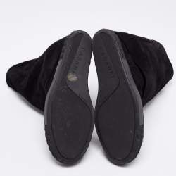 Pre Owned Casadei Black Suede Embellished Metal Cap Toe Fold-Over Wedge Boots Size 40