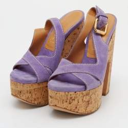 Pre Owned صندل كاسادي سويدي بنفسجي كعب روكي فليني مقاس 37