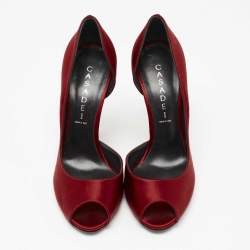 Pre Owned Casadei Red Satin Peep Toe Wedge Pumps Size 38