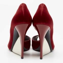 Pre Owned Casadei Red Satin Peep Toe Wedge Pumps Size 38