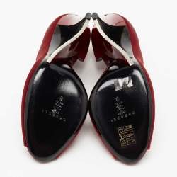 Pre Owned Casadei Red Satin Peep Toe Wedge Pumps Size 38