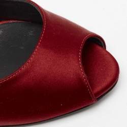 Pre Owned Casadei Red Satin Peep Toe Wedge Pumps Size 38