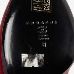 Pre Owned Casadei Red Satin Peep Toe Wedge Pumps Size 38