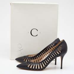 Pre Owned Casadei Black Cut Out Leather Pointed Toe Pumps Size 38.5