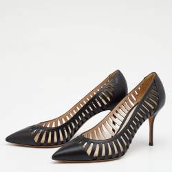 Pre Owned Casadei Black Cut Out Leather Pointed Toe Pumps Size 38.5