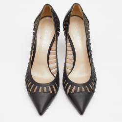 Pre Owned Casadei Black Cut Out Leather Pointed Toe Pumps Size 38.5