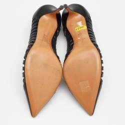 Pre Owned Casadei Black Cut Out Leather Pointed Toe Pumps Size 38.5