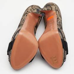 Pre Owned Casadei Black/Beige Lace and Leather Peep Toe Platform Pumps Size 39