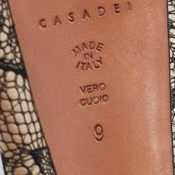 Pre Owned Casadei Black/Beige Lace and Leather Peep Toe Platform Pumps Size 39