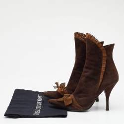 Casadei Brown Suede Bow Detail Ankle Length Boots Size 37