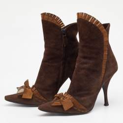Casadei Brown Suede Bow Detail Ankle Length Boots Size 37