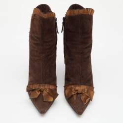 Casadei Brown Suede Bow Detail Ankle Length Boots Size 37