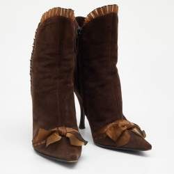 Casadei Brown Suede Bow Detail Ankle Length Boots Size 37