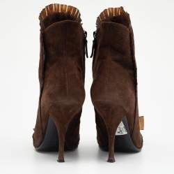 Casadei Brown Suede Bow Detail Ankle Length Boots Size 37