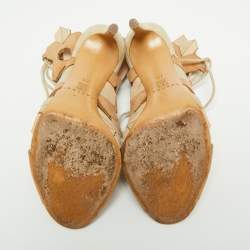 Pre Owned Casadei Tri-Color Suede and Leather Laser Cut Ankle-Tie Open Toe Sandals Size 37.5