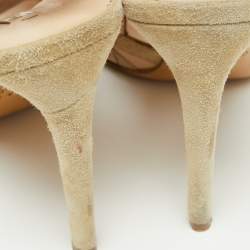 Pre Owned Casadei Tri-Color Suede and Leather Laser Cut Ankle-Tie Open Toe Sandals Size 37.5
