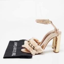 Pre Owned Casadei Rose Gold Leather Chain Detail Ankle Strap Sandals Size 38