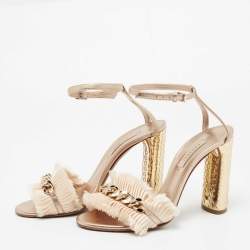 Pre Owned Casadei Rose Gold Leather Chain Detail Ankle Strap Sandals Size 38