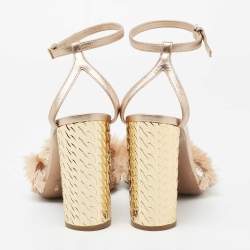 Pre Owned Casadei Rose Gold Leather Chain Detail Ankle Strap Sandals Size 38