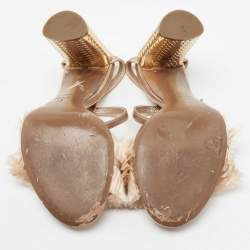 Pre Owned Casadei Rose Gold Leather Chain Detail Ankle Strap Sandals Size 38